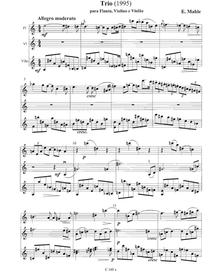 Trio (1980) for Flute, Violin, and Guitar, C 160 a, by Ernst Mahle, free for download!